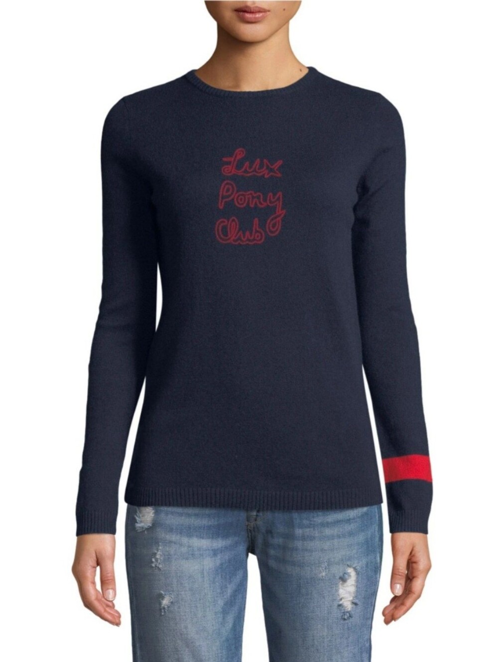 Bella Freud Lux Pony Club Navy Cashmere Embroidered Sweater Womens Size Small
